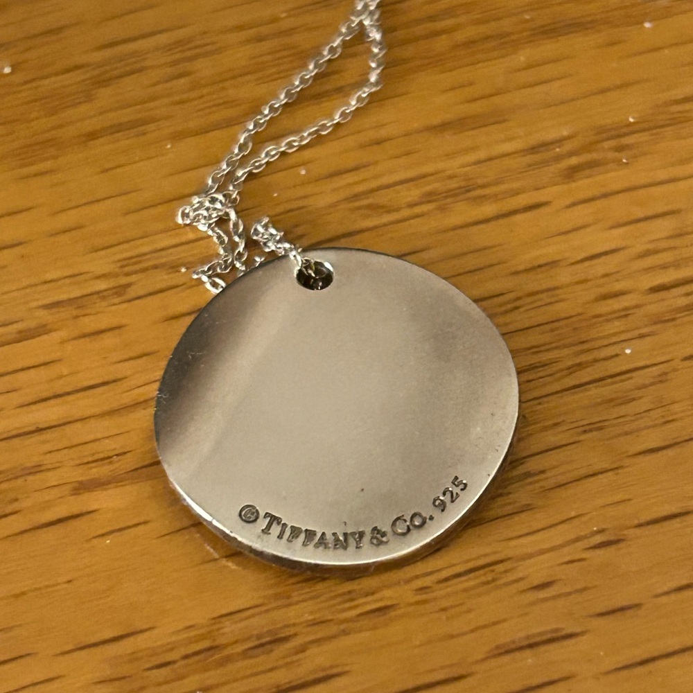 Tiffany & Co. Silver New York Script Engraved Round Pendant Necklace - Picture 4 of 4